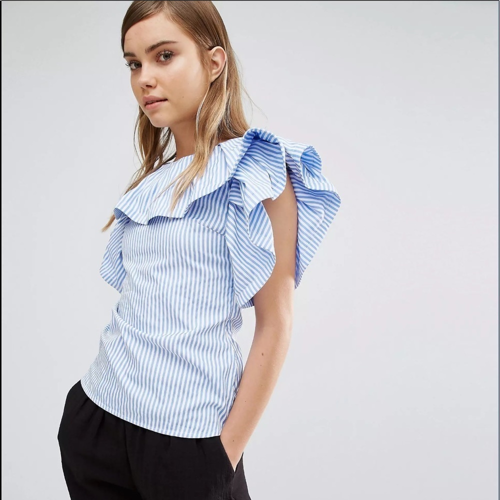 Style Mafia Pinstripe Ruffle Top